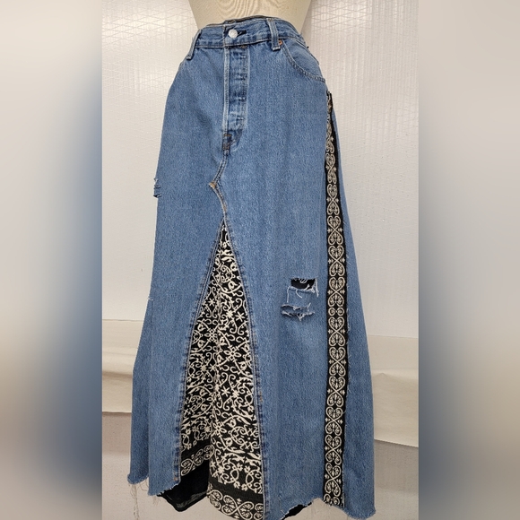Bohemian Hippie Vibe Levi's 501 Jean Skirt Upcycled - Picture 6 of 15